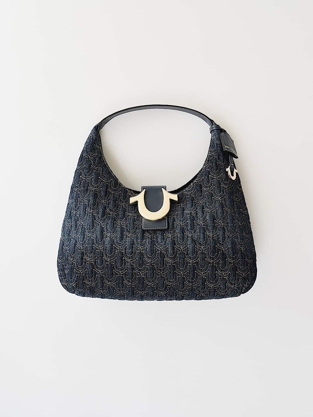 True Religion Quilted Denim Hobo Bag NWT Dark Wash Horseshoe Hardware NWT